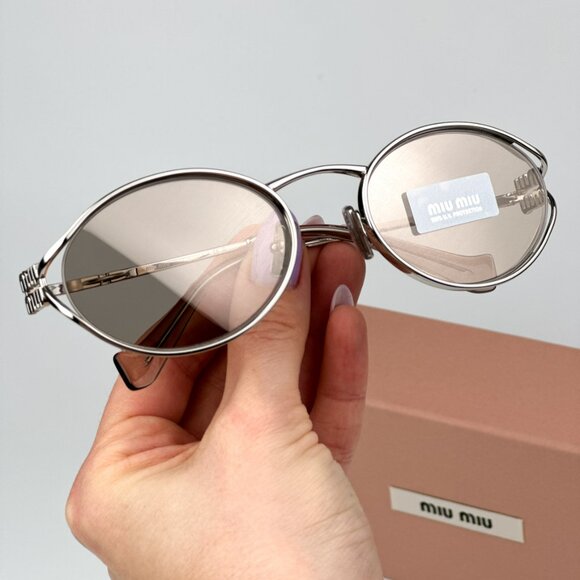 Miu Miu MU52YS 1BC10F BRAND NEW Sunglasses  Silver Pale Gold Oval Unisex - Picture 3 of 12